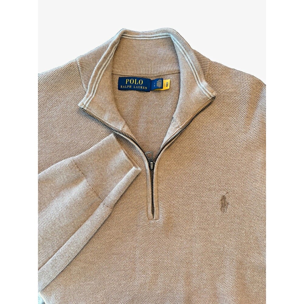 Polo Ralph Lauren Men’s Beige Cotton Knit 1/4 Zip Mock Neck Sweater L